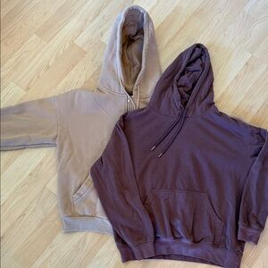 2 Women's Hoodies in Taupe Brown and Tan Oversized Relaxed Size Small